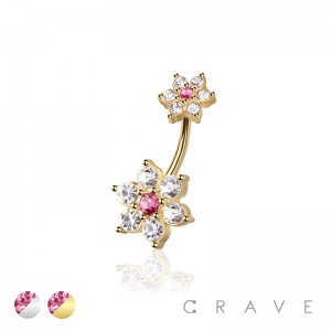 316L SURGICAL STEEL MULTI CZ FLOWER NON DANGLE BELLY BUTTON NAVEL RING 